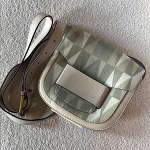 Tory Burch Cream and Gray Crossbody Bag with Quilted Design